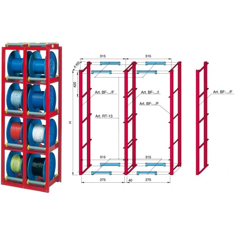 Rayonnage prélèvement dynamique enroulement manuel petits tourets maxi Ø400 sur rouleaux